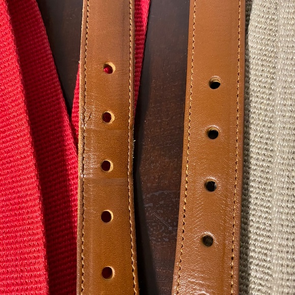 2 Vintage Coach Belts Unisex 36 Tan • Red  Natural Linen & Leather Brass - Picture 6 of 7